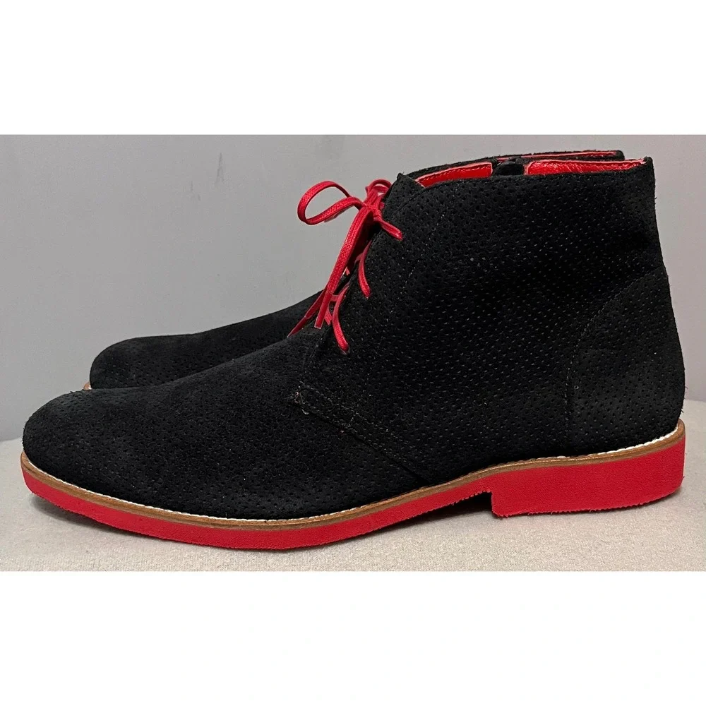 Girotti Mens Black Perforated Suede Red Sole Chukka Boots Side Zip Size READ
